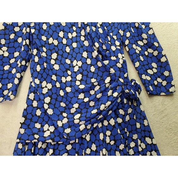 Liz Roberts Wrap Dress Womens Medium Blue Floral Lined Twisted Waist Side Zipper - Picture 4 of 11
